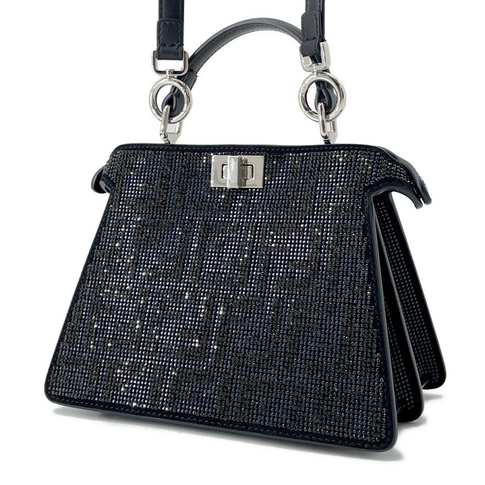 FENDI Peekaboo CrystalFF Handbag 2WAY Black8BN335 suede Size Petit