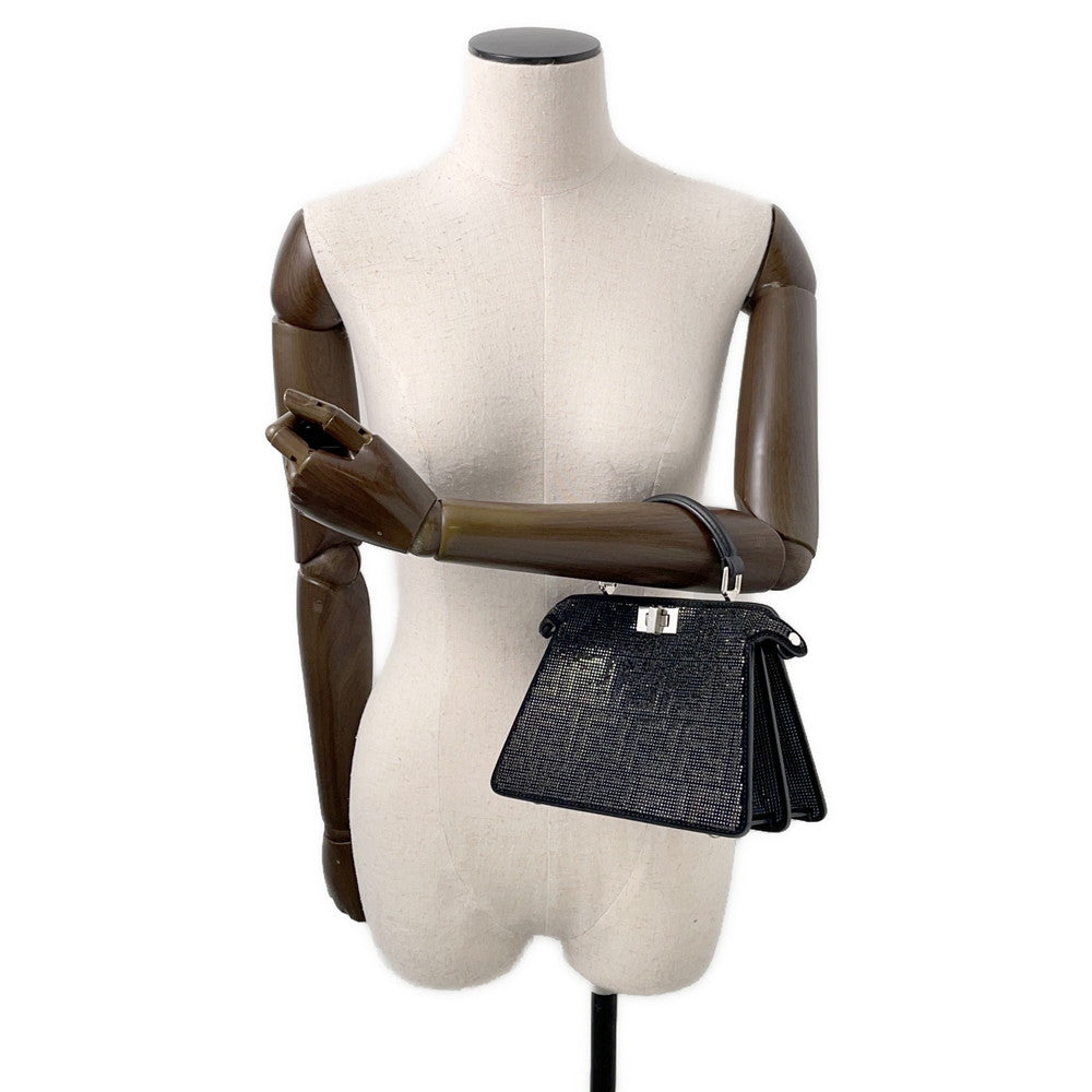FENDI Peekaboo CrystalFF Handbag 2WAY Black8BN335 suede Size Petit