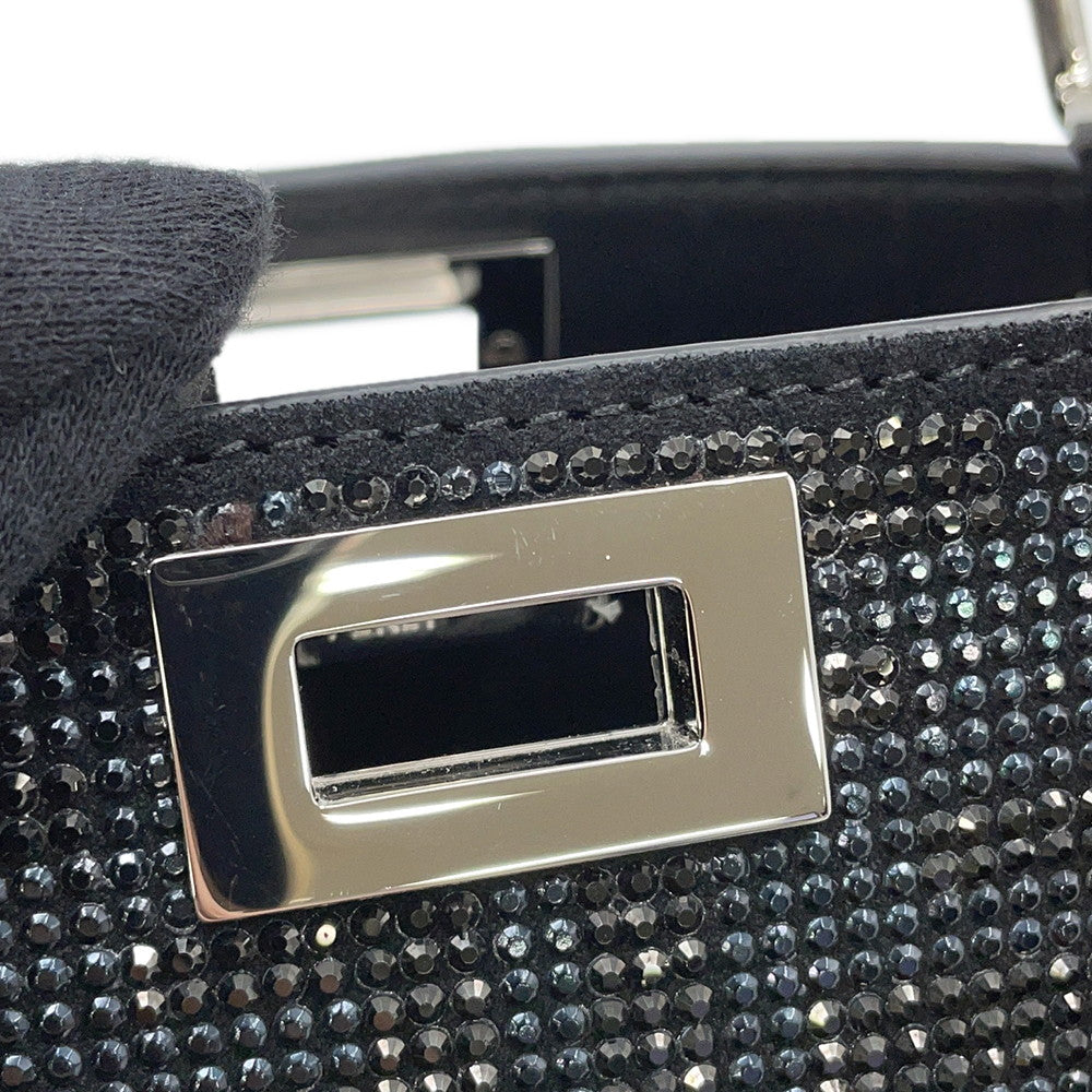 FENDI Peekaboo CrystalFF Handbag 2WAY Black8BN335 suede Size Petit