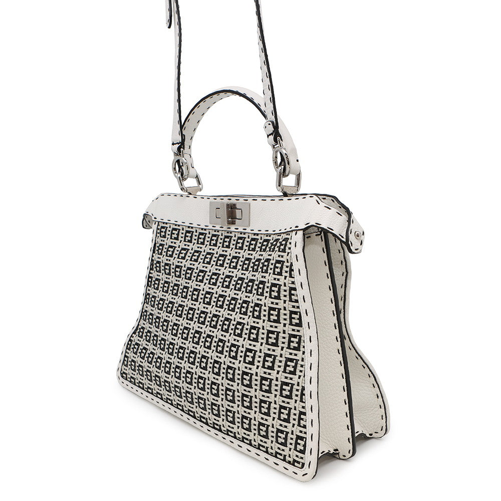 FENDI Peekaboo ICYU Selleria White/Black8BN321 Leather Size Medium