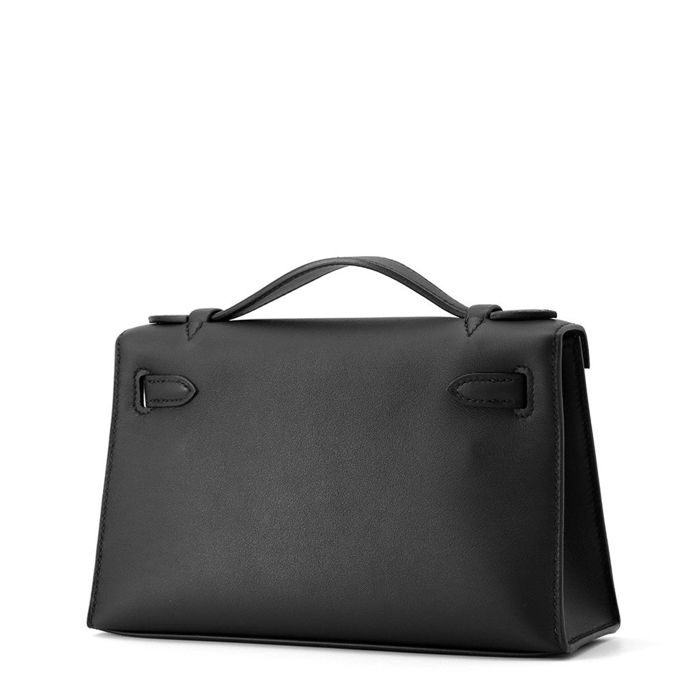 HERMES PochetteKelly Black Swift Leather