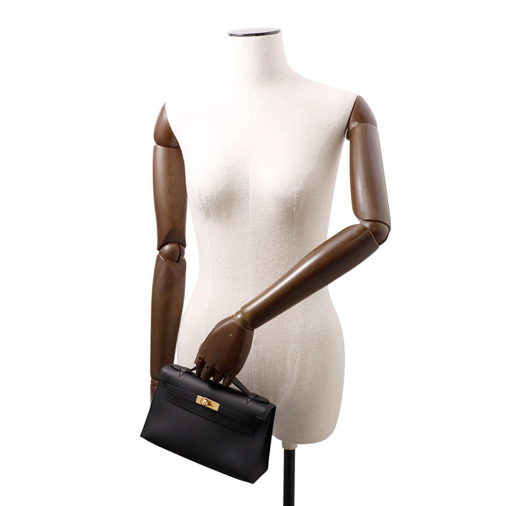 HERMES PochetteKelly Black Swift Leather