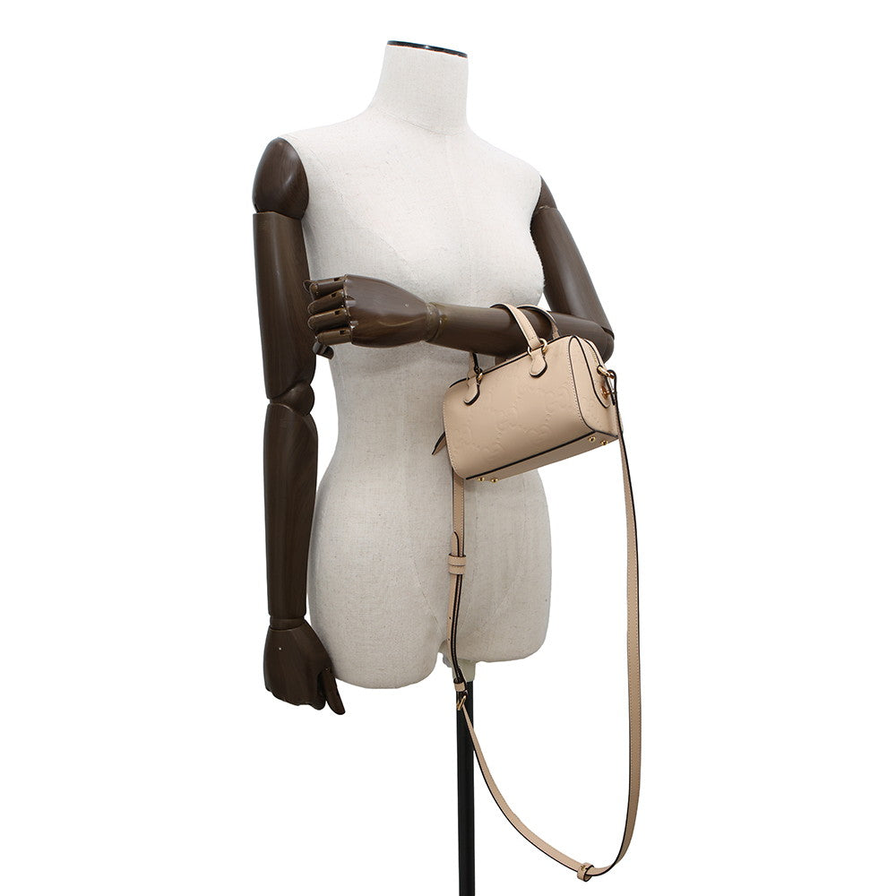 GUCCI GG Super Mini 2WAY Handbag Beige790130 Leather