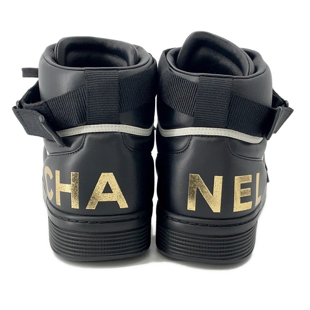 CHANEL Back Logo High Cut Sneakers Black/White/GoldG35064 Leather Size 43