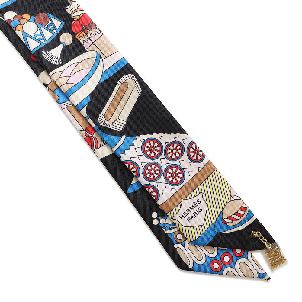 HERMES Twilly Patisserie Francaise La Patisserie Francaise charm Black/Blanc/Blue Silk100%