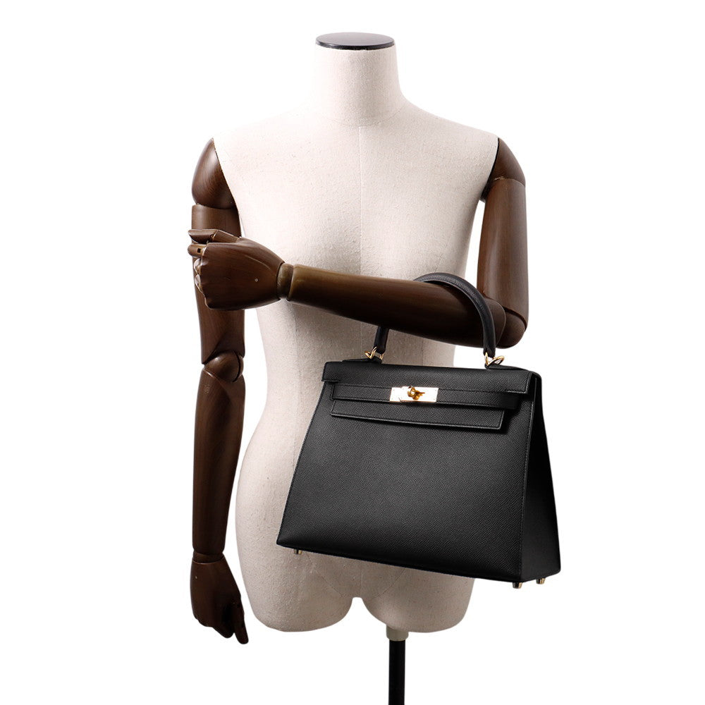 HERMES Kelly Sellier Black Epsom Size 28