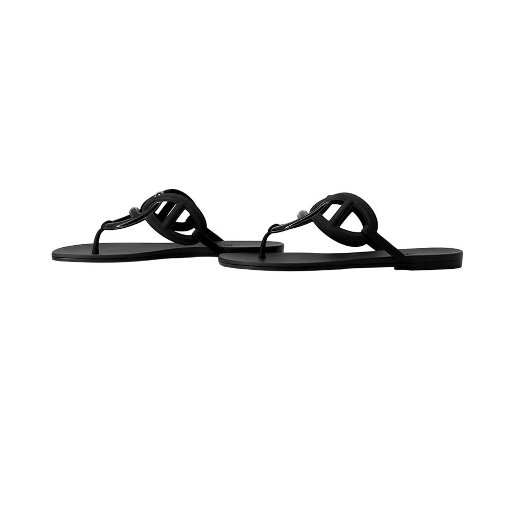 HERMES Egeri Chaine d'Ancre Sandals Black Rubber Size 37