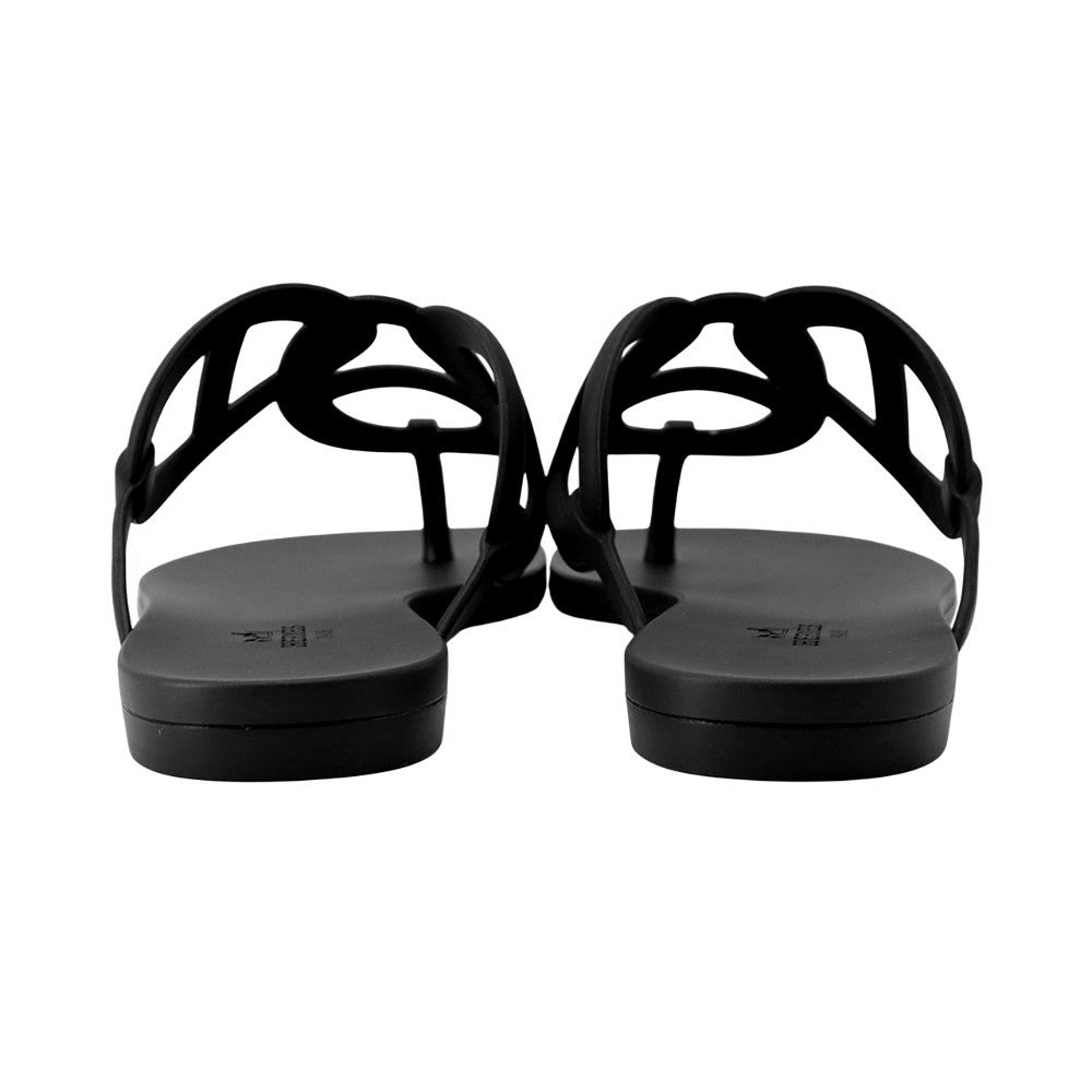 HERMES Egeri Chaine d'Ancre Sandals Black Rubber Size 37