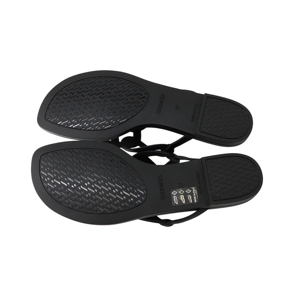 HERMES Egeri Chaine d'Ancre Sandals Black Rubber Size 37