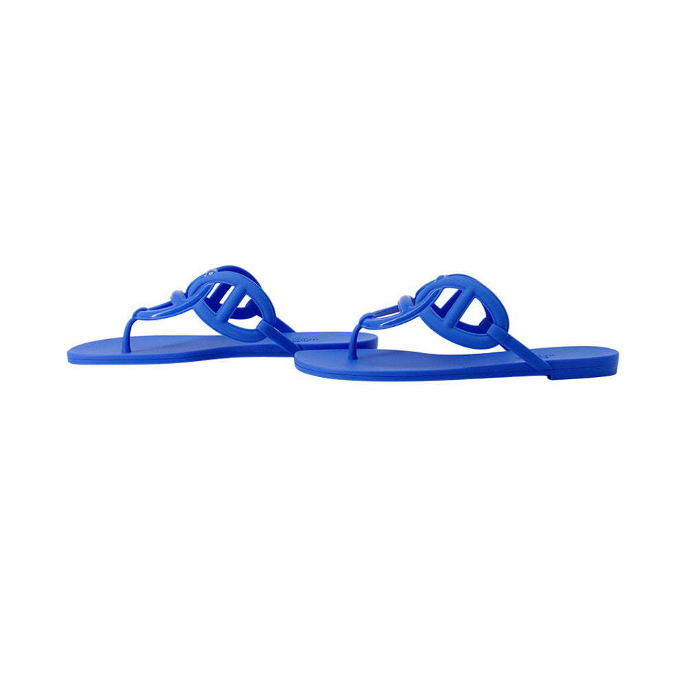 HERMES Egeri Chaine d'Ancre Sandals Blue Rubber Size 37