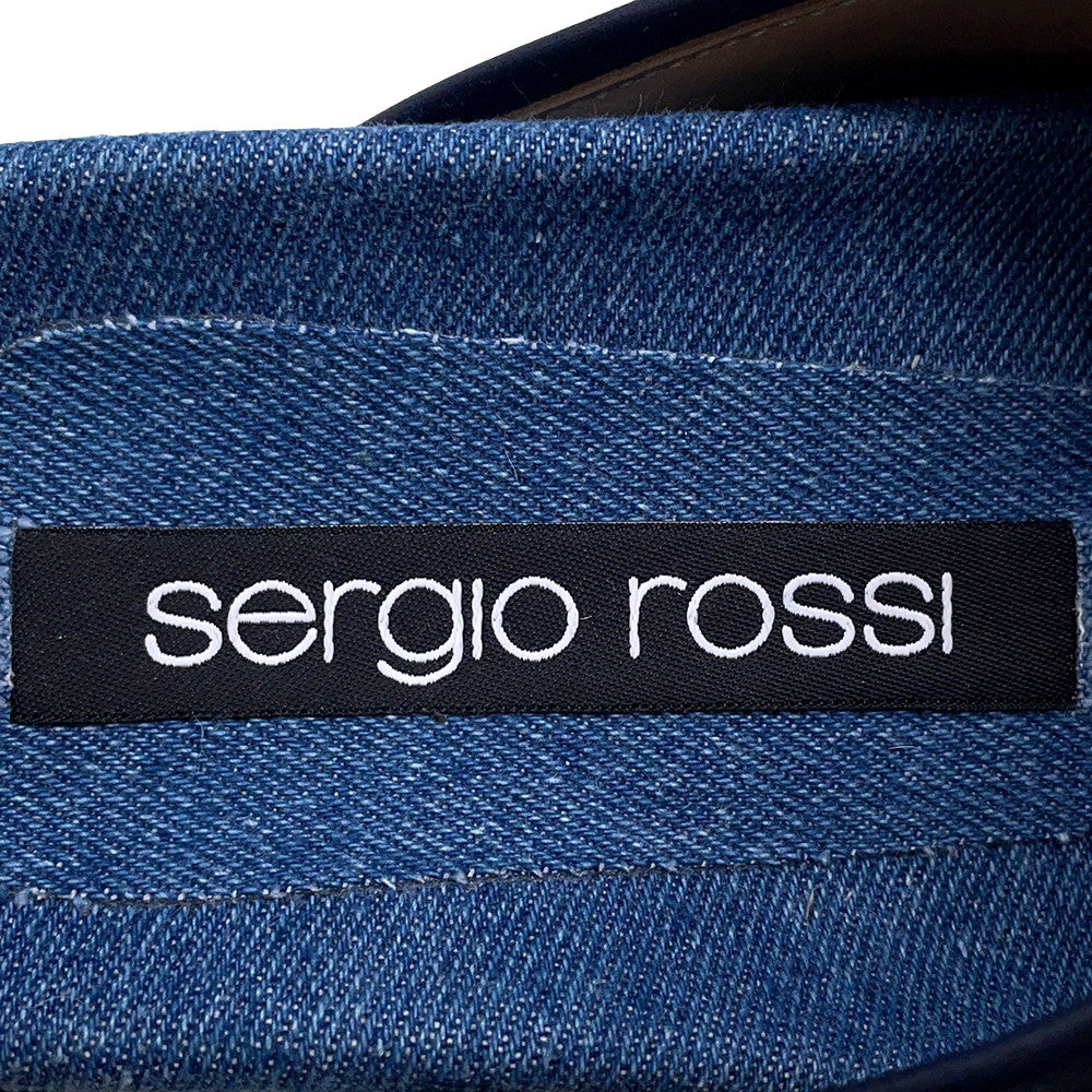 Sergio Rossi sr TWENTY BUCKLE Flat Sandals BlueB10390 Denim Crystal Size 37