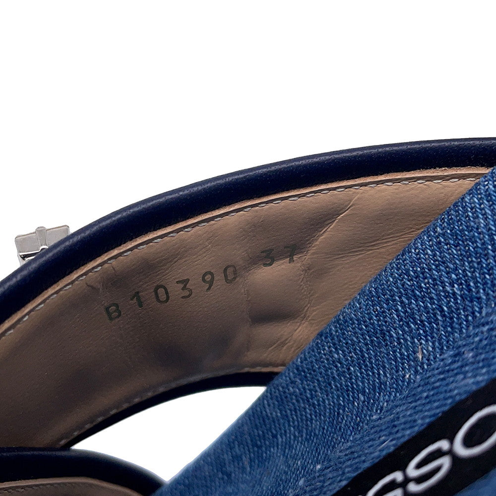 Sergio Rossi sr TWENTY BUCKLE Flat Sandals BlueB10390 Denim Crystal Size 37