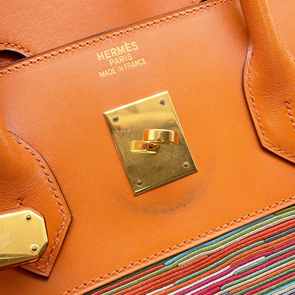 HERMES Birkin Orange Vibrato Box Calf Leather Size 35