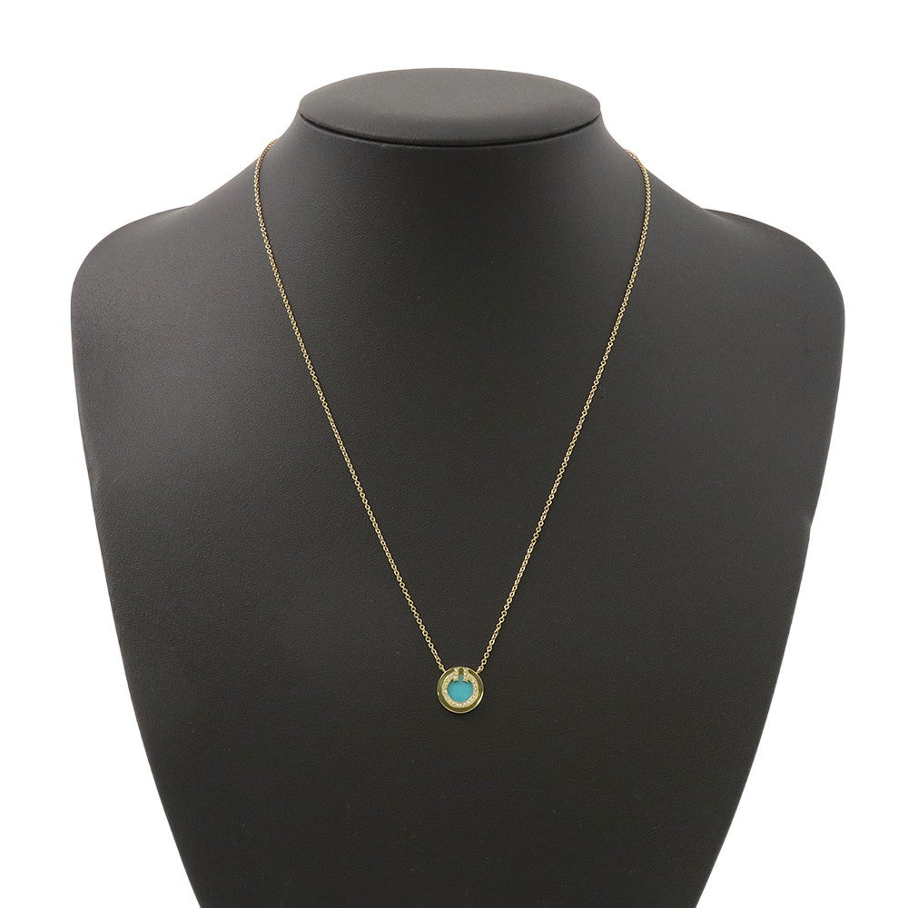 TIFFANY&Co. T-Circle Diamond & Turquoise Necklace 18K Yellow Gold