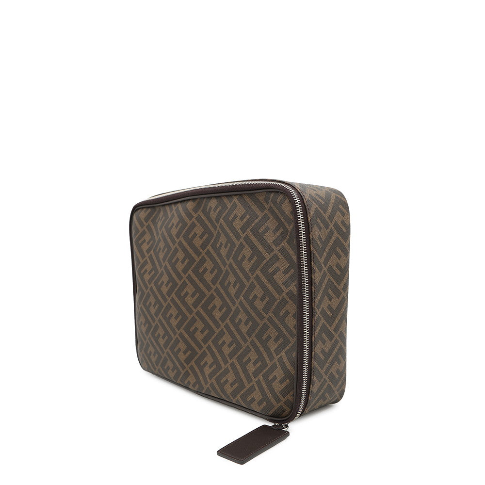 FENDI Zucca Travel Pouch Brown7N0128 PVC Coated Canvas Size Large