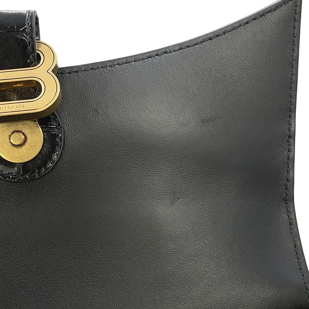BALENCIAGA Downtown ChainShoulder Bag Black689121 Croco embossed leather Size XS