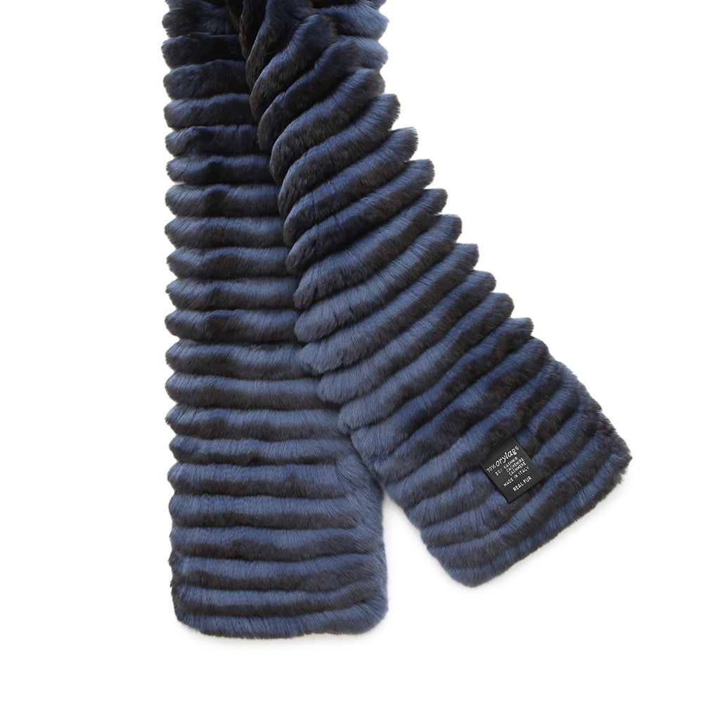 CHANEL Orirag Scarf Navy/Brown Orirag 70% Cashmere30%