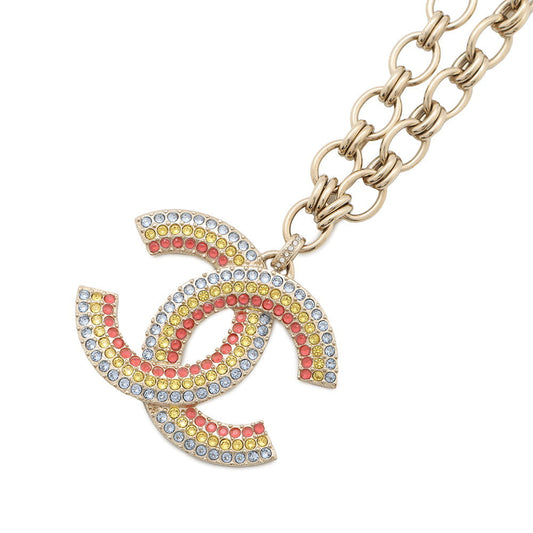 CHANEL CC Logo Righe Rainbow Necklace Multicolor Metal Rhinestone