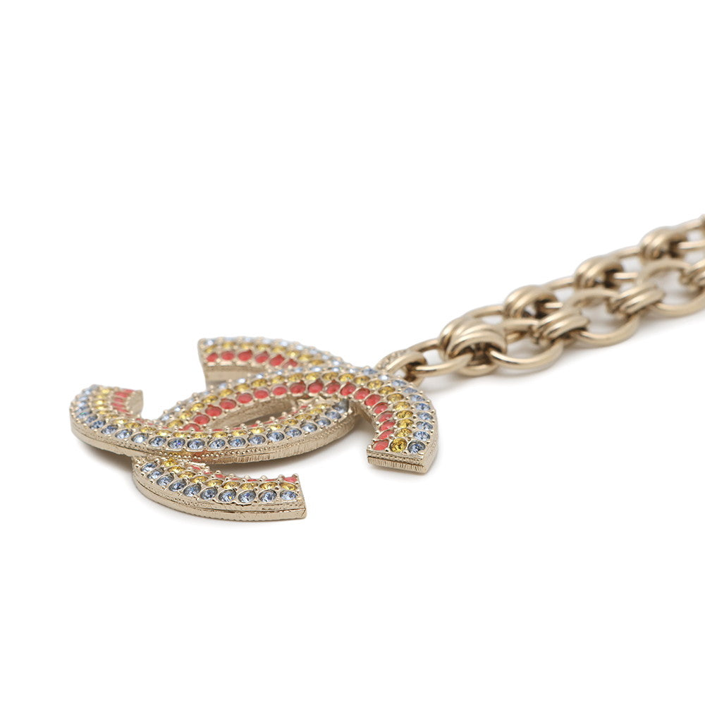 CHANEL CC Logo Righe Rainbow Necklace Multicolor Metal Rhinestone
