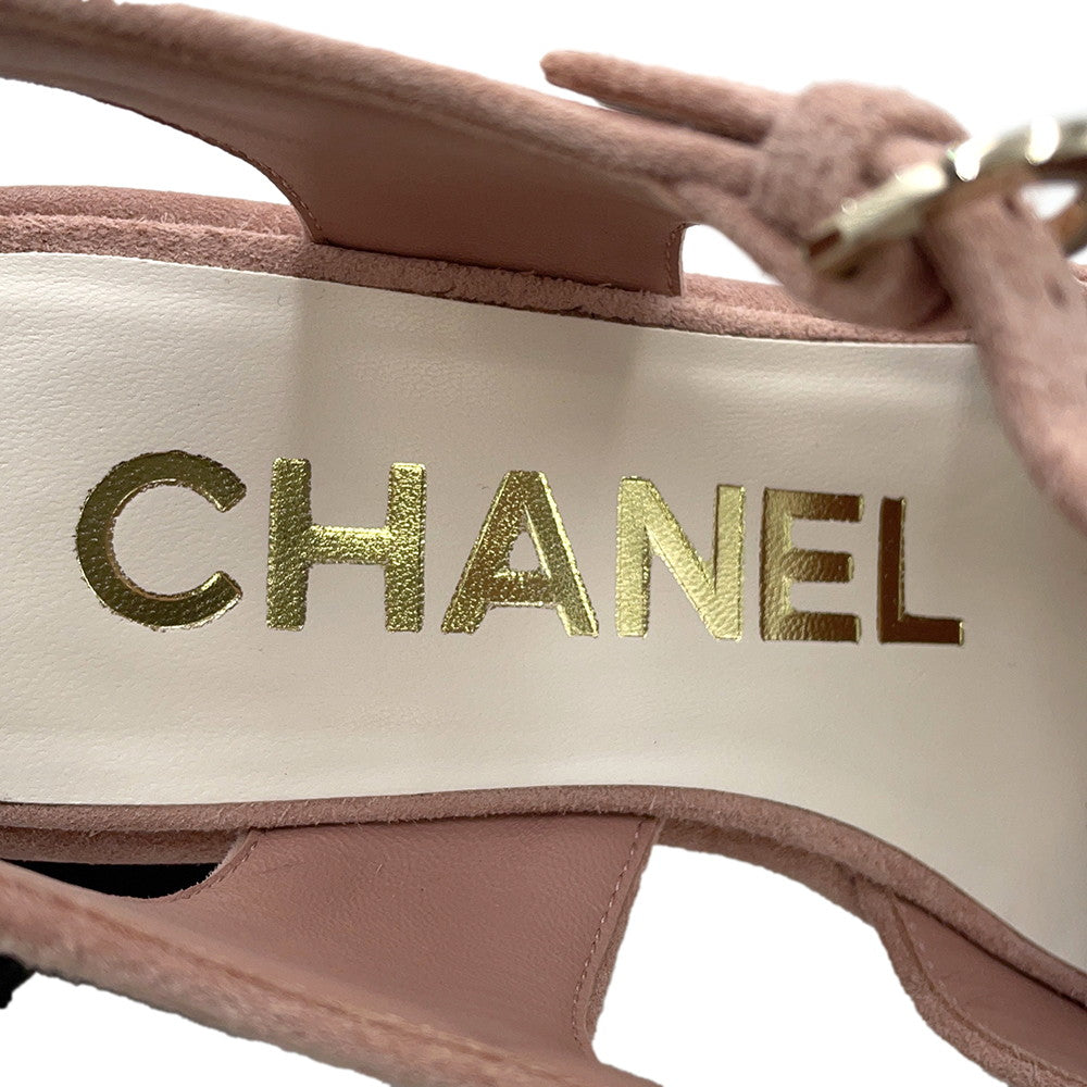 CHANEL EncreStrap Open Toe Platform Sandals Light PinkG45594 Suede rhinestone Size 38