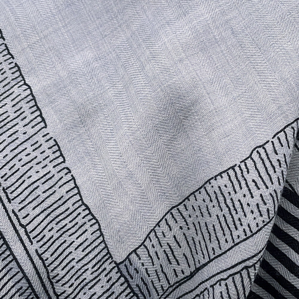 HERMES Giant Square Horse Bit MORS JOUETS Size 140 Gray/Blue/Black Cashmere70% Silk30%