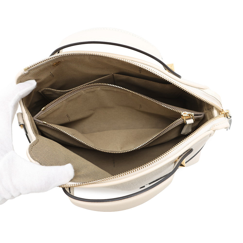 FENDI By the Way 2WAY Shoulder Bag Ivory8BL146 Canvas Leather Size Medium