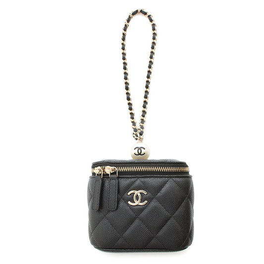 CHANEL Matelasse Vanity Bag Pearl BlackAP2161 Caviar Leather Size Mini