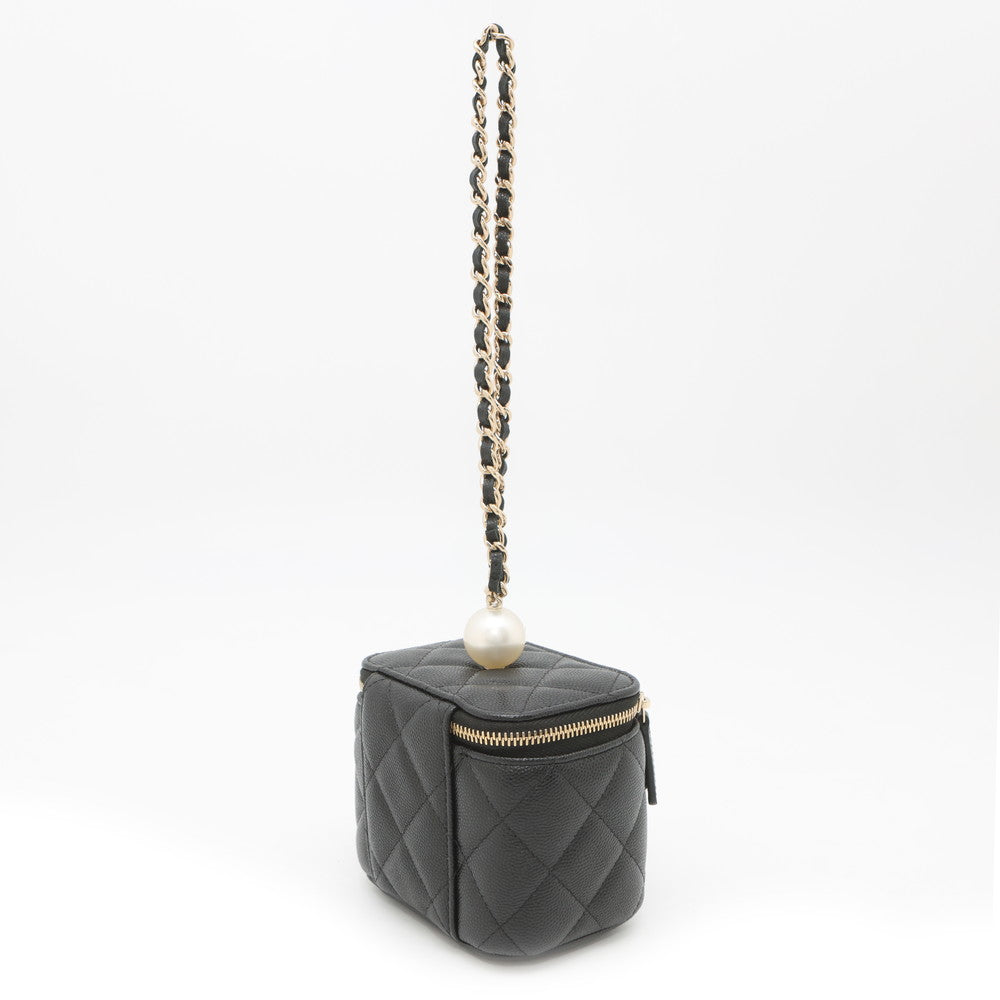CHANEL Matelasse Vanity Bag Pearl BlackAP2161 Caviar Leather Size Mini