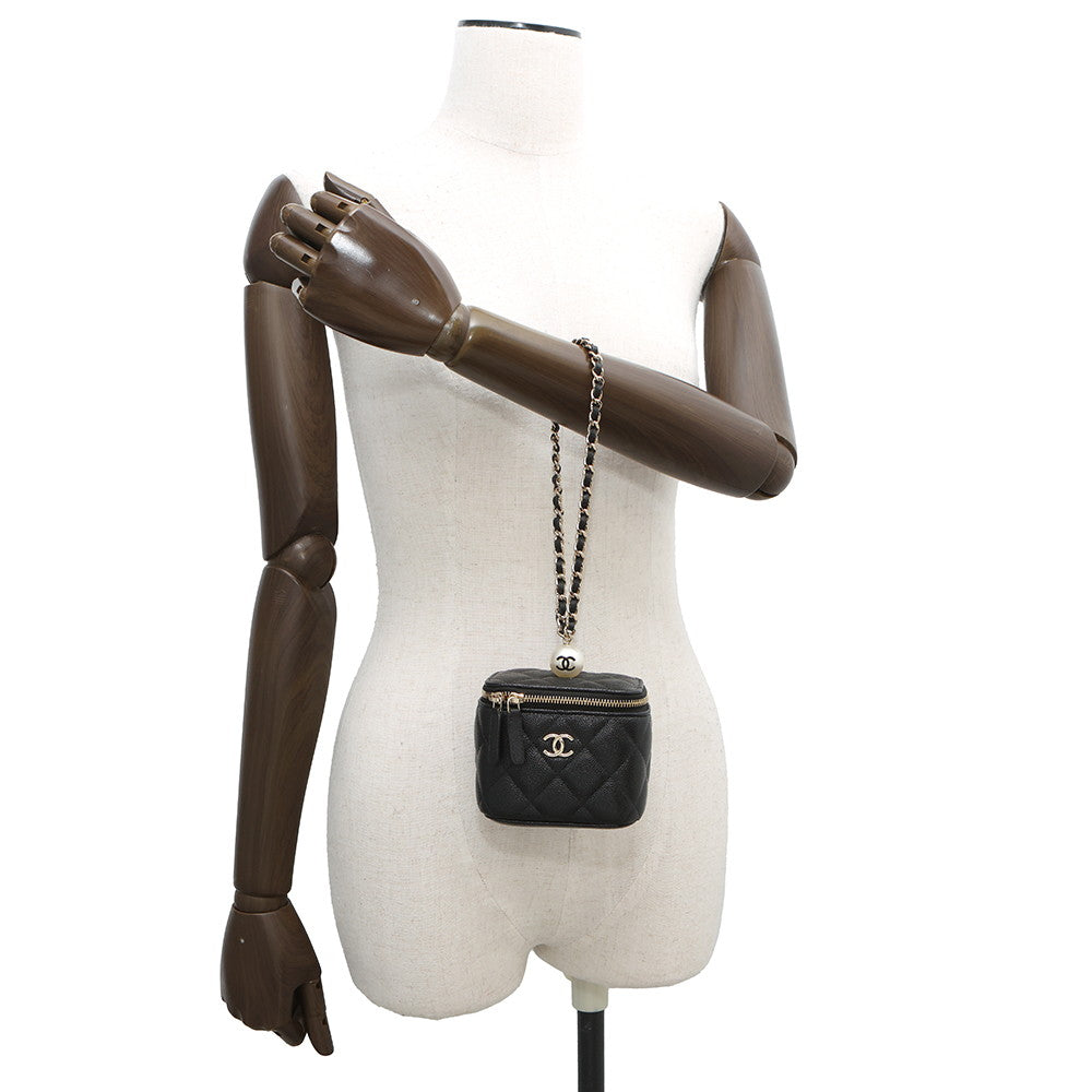 CHANEL Matelasse Vanity Bag Pearl BlackAP2161 Caviar Leather Size Mini