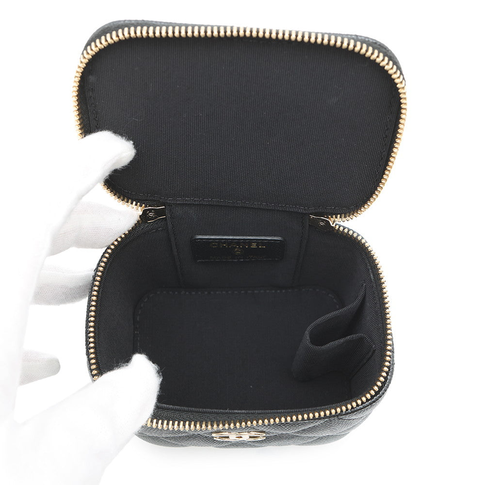 CHANEL Matelasse Vanity Bag Pearl BlackAP2161 Caviar Leather Size Mini
