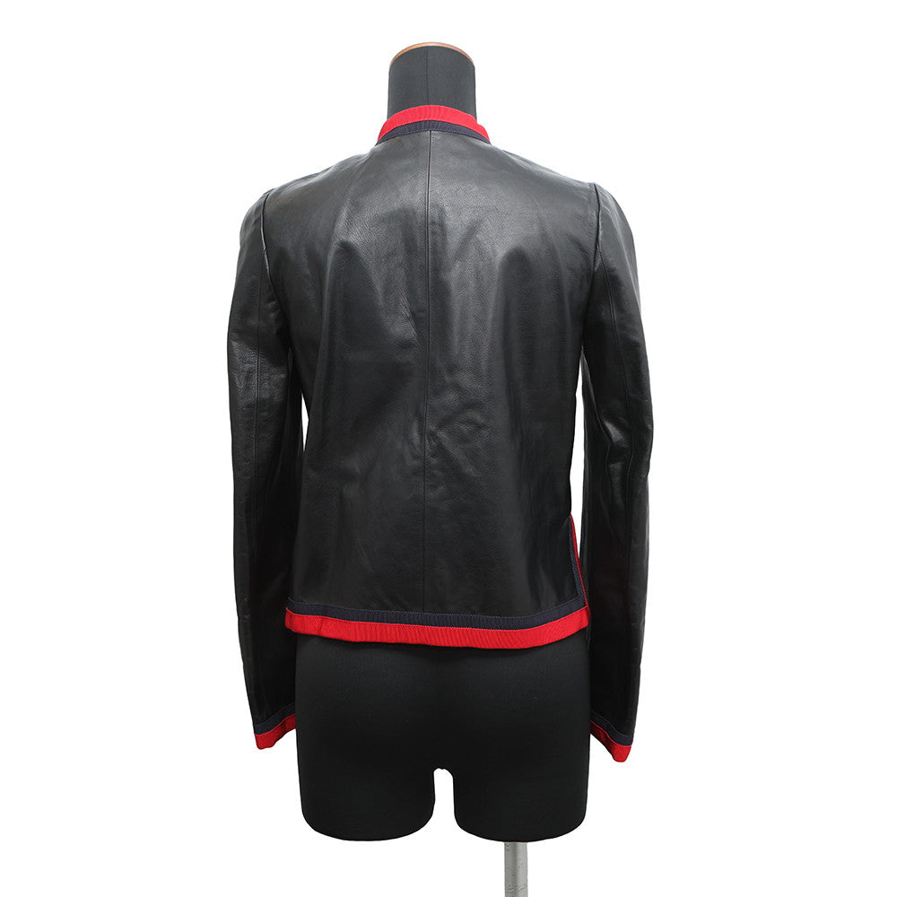 GUCCI Leather Jacket Size 36 Black/Red/Navy Leather Cotton100%