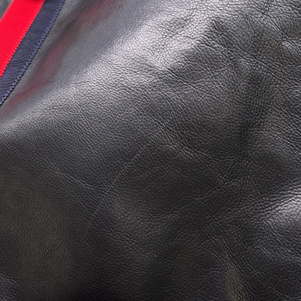 GUCCI Leather Jacket Size 36 Black/Red/Navy Leather Cotton100%