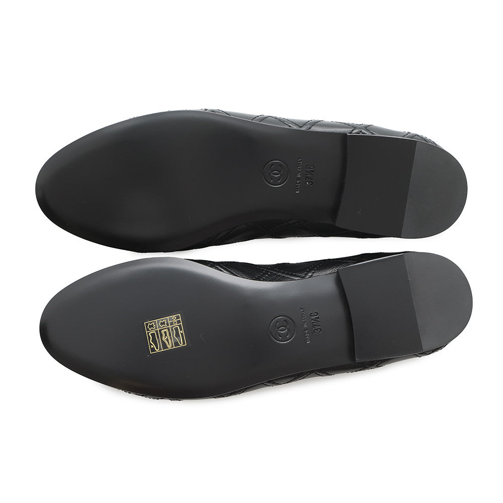 CHANEL Matelasse Ballerina Ballet Shoes BlackG40110 Lambskin Enamel Size 37H