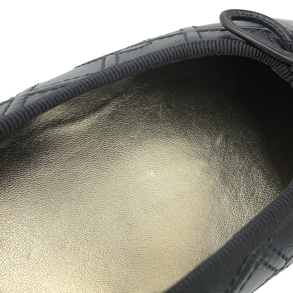 CHANEL Matelasse Ballerina Ballet Shoes BlackG40110 Lambskin Enamel Size 37H