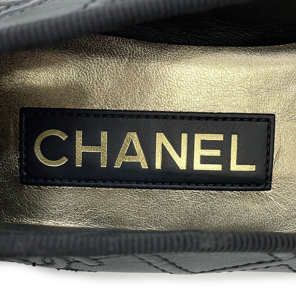CHANEL Matelasse Ballerina Ballet Shoes BlackG40110 Lambskin Enamel Size 37H