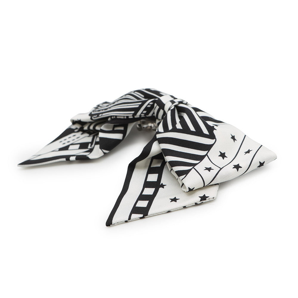HERMES Grenelle Zig Zag Barrette Size PM Black/White Silk