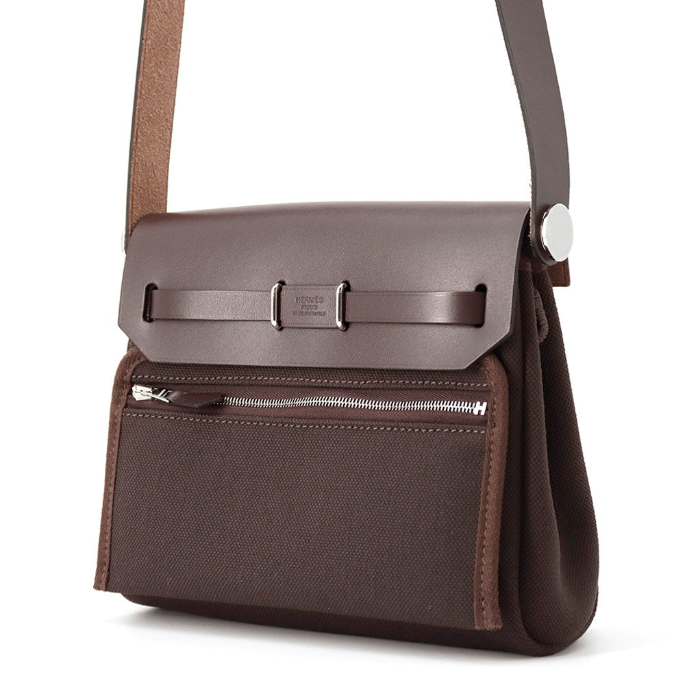 HERMES Herbag zip Ebene Toile Military Vache Hunter Leather Size Mini