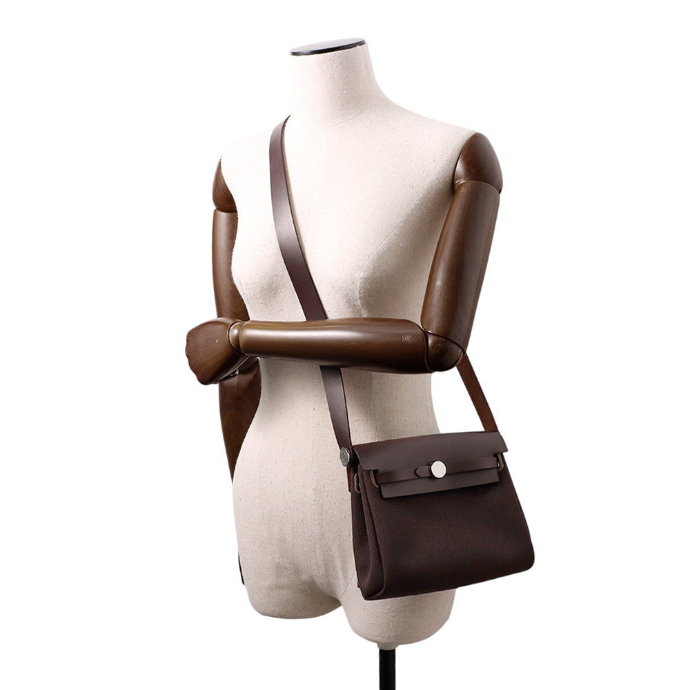 HERMES Herbag zip Ebene Toile Military Vache Hunter Leather Size Mini