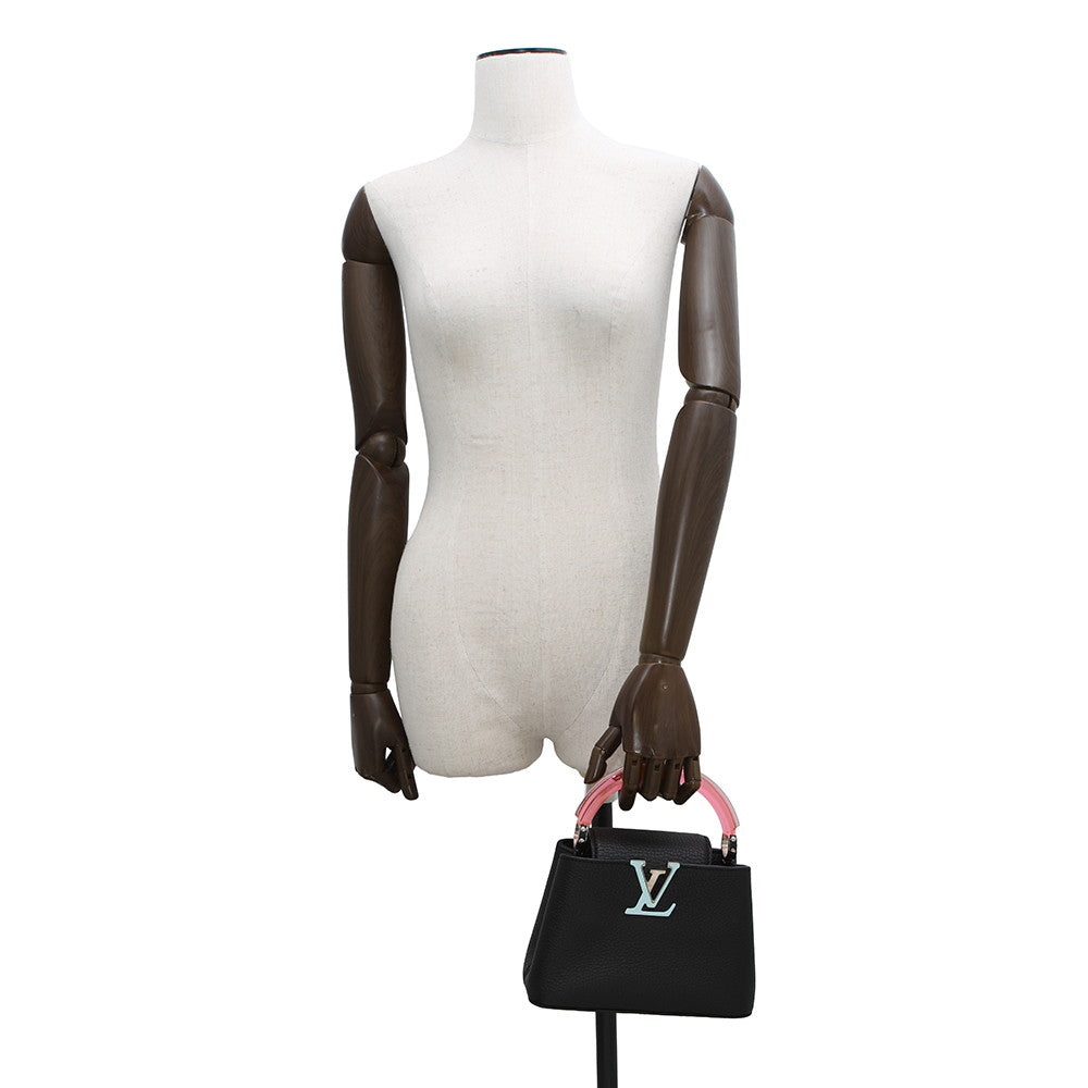 LOUIS VUITTON Capucines Noir/PinkM56072 Taurillon Leather Plexiglas Size Mini