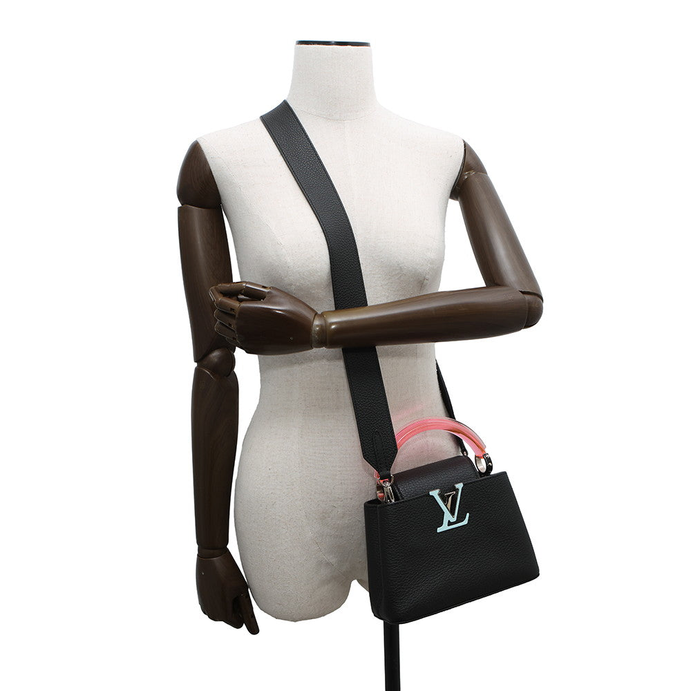 LOUIS VUITTON Capucines Noir/PinkM56072 Taurillon Leather Plexiglas Size Mini