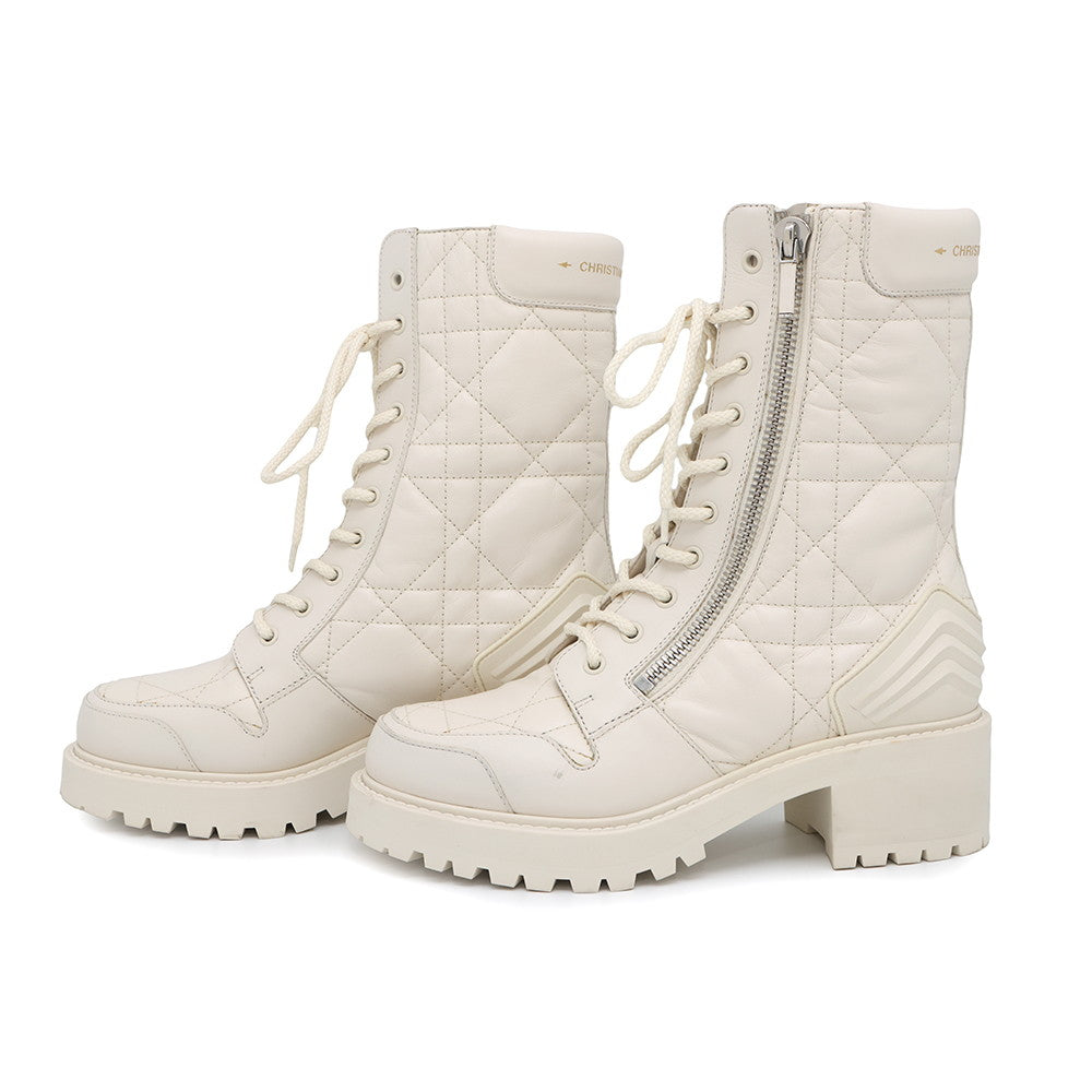 Dior D-LEADER Cannage Mid-Length Boots IvoryKDI733CQC Calf Leather Size 38