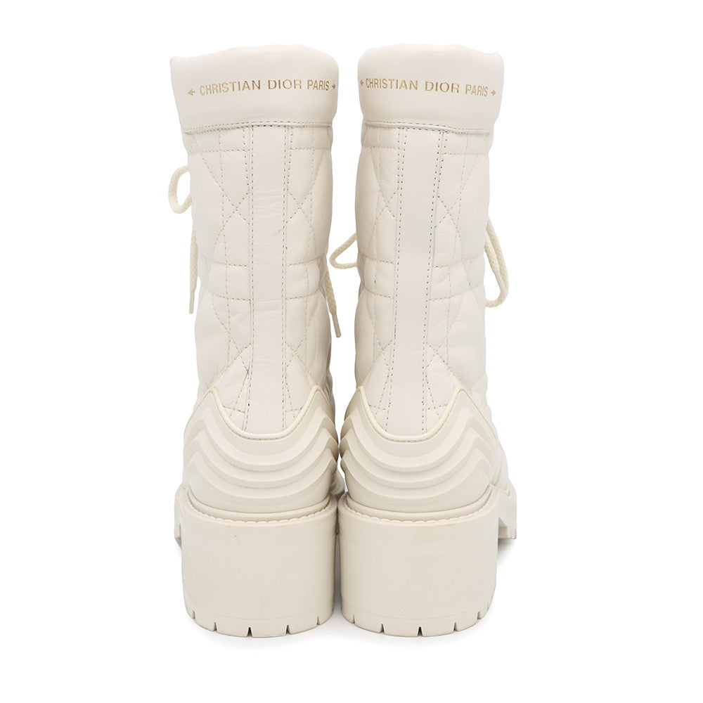 Dior D-LEADER Cannage Mid-Length Boots IvoryKDI733CQC Calf Leather Size 38