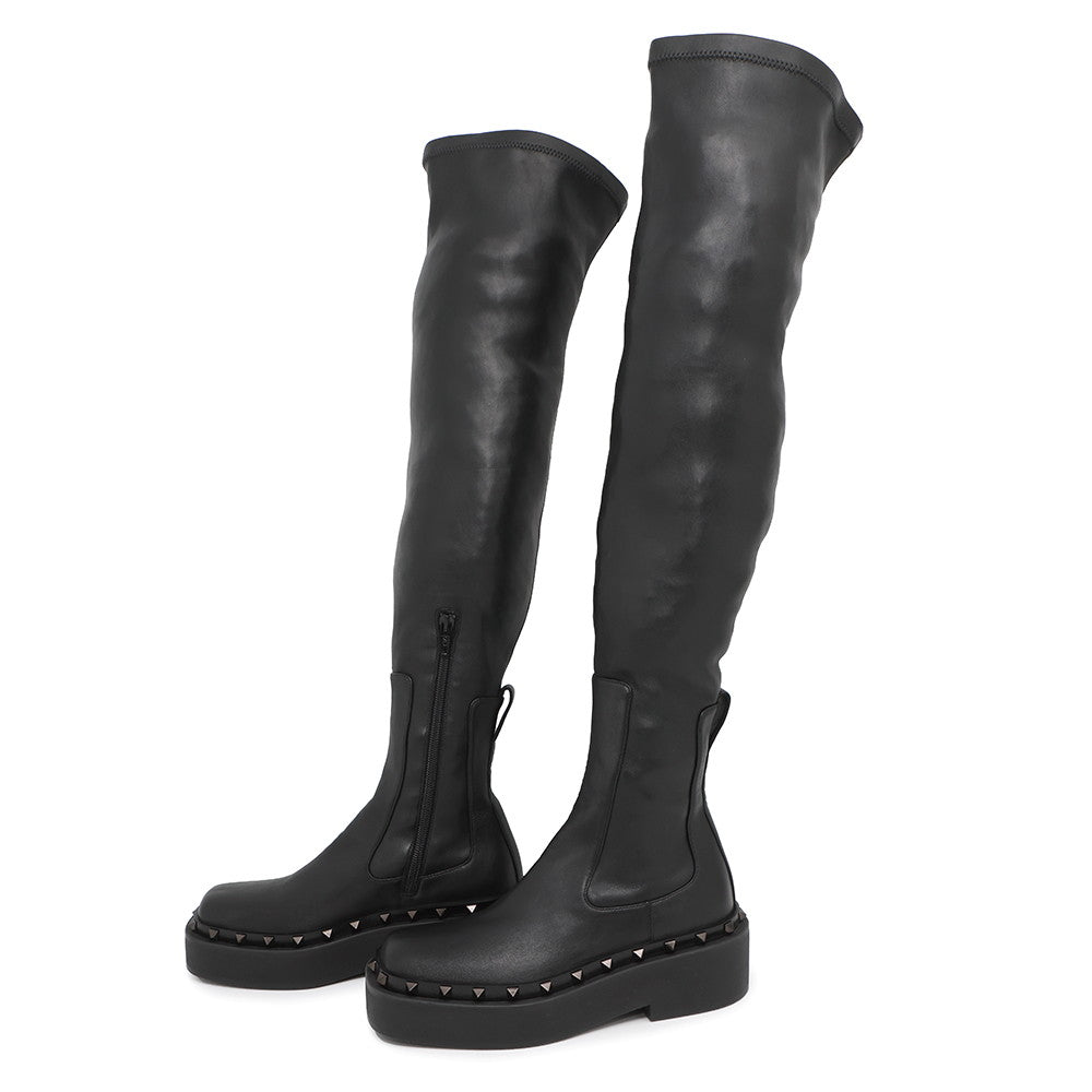 Valentino Garavani Studded long boots Black Leather Size 35