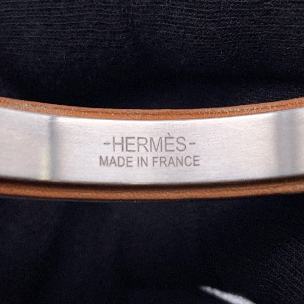 HERMES Combination Bangle Size S Black/Silver Leather Metal