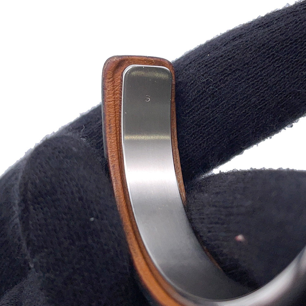 HERMES Combination Bangle Size S Black/Silver Leather Metal