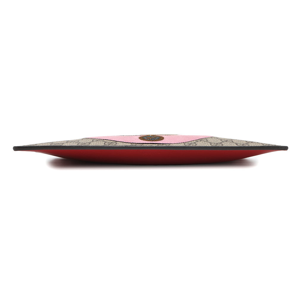 GUCCI BOSCO Clutch Bag Beige/Pink/Red506280 GG Supreme Suede Leather