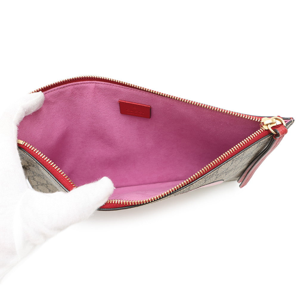 GUCCI BOSCO Clutch Bag Beige/Pink/Red506280 GG Supreme Suede Leather