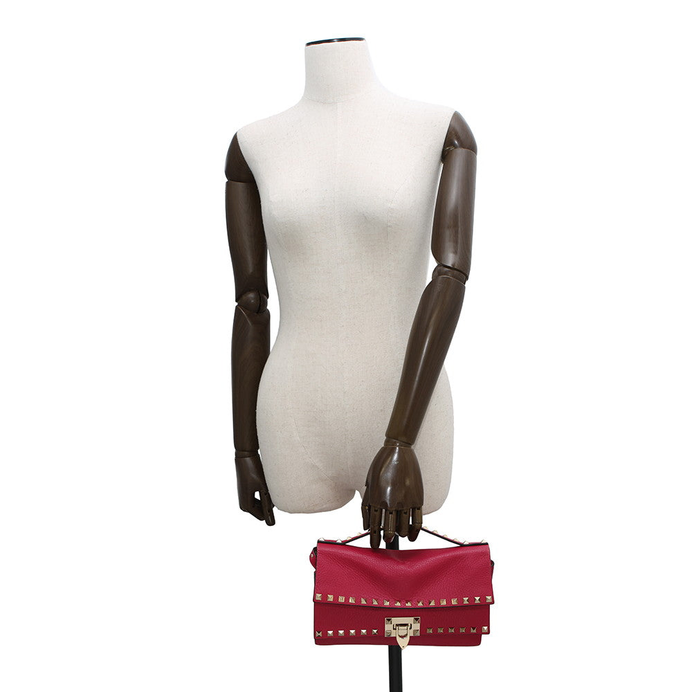 Valentino Garavani RockStudded Shoulder Bag Pink Leather
