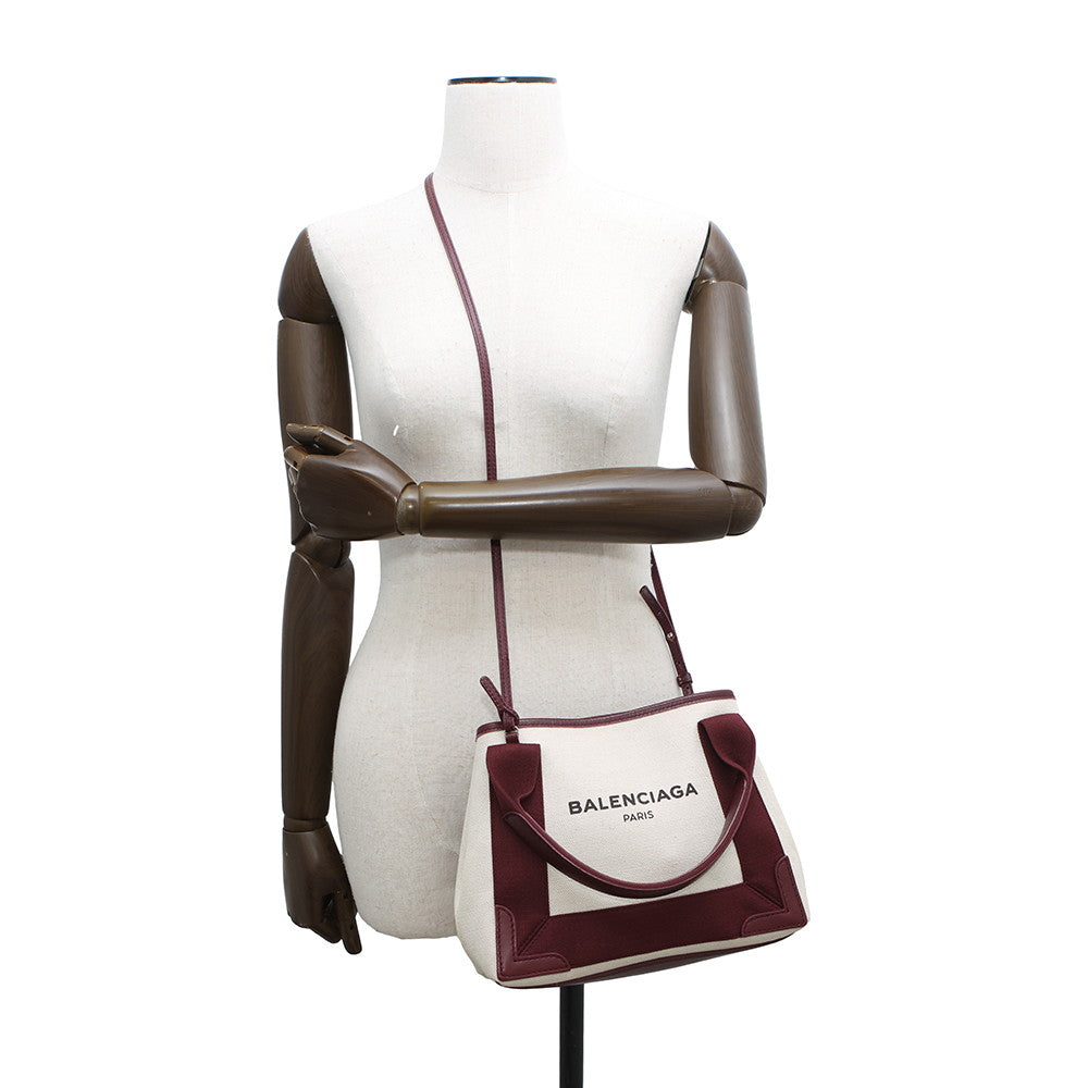 BALENCIAGA NavyCabas Natural/Bordeaux390346 Canvas Leather Size XS