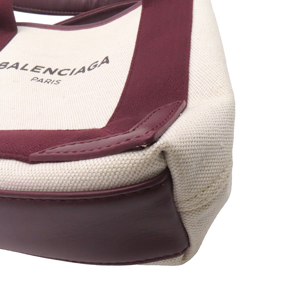 BALENCIAGA NavyCabas Natural/Bordeaux390346 Canvas Leather Size XS